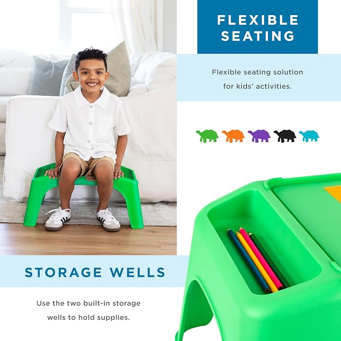 LAPGEAR Turtle Table Kids Activity Lap Desk Tray with Storage Wells for Snacks, Play, Classroom and Sensory Toys - Green - Pack of 8 - Style No. 20001