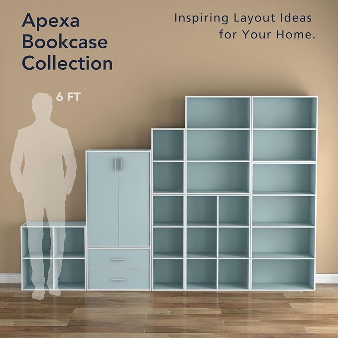 Homes: Inside + Out Apexa 2-Cube Storage Organizer Shelves, Stackable Wood Bookcase Fits Cubby Bins for Organization, Dorm Teen Room Decor & Home Office, Light Blue