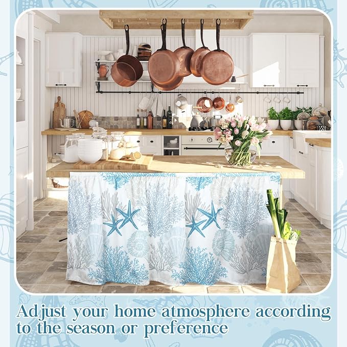 VitalCozy Cabinet Curtains 28" W x 51" L Sink Skirt for Bathroom Kitchen Summer Blue Ocean Coral Dishwasher Curtain for Home Farmhouse Rustic Drape Under Desk Privacy Drape for Laundry Room