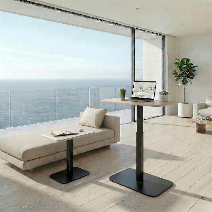 Elevance Height Adjustable Side Table, White Base, Cloud White Top | Sofa Laptop Table for Couch & Bed | Small C-Shape End Table for Home or Office