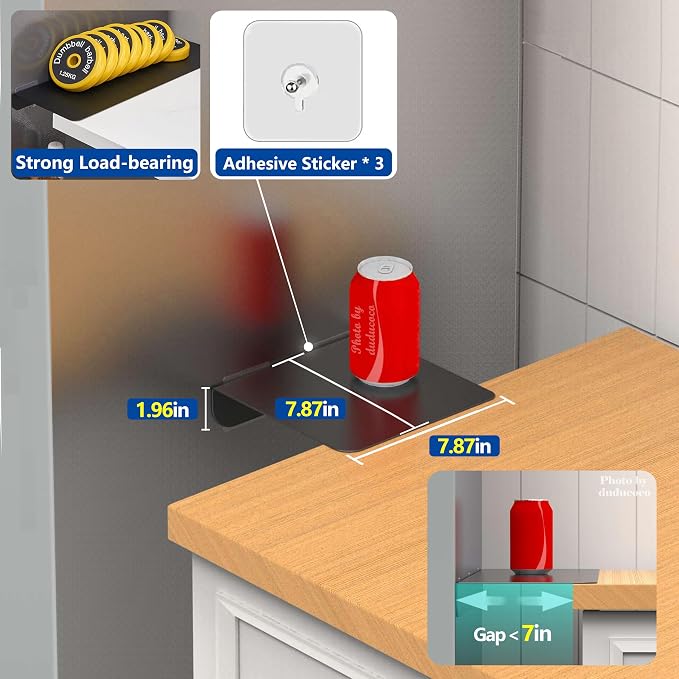 Metal Kitchen Refrigerator Gap Partition Countertop Gap Extension Board, Refrigerator Side Partition, Gap Covers Between Countertop And Walls, No Drill (Black, 7.87 * 7.87inch)