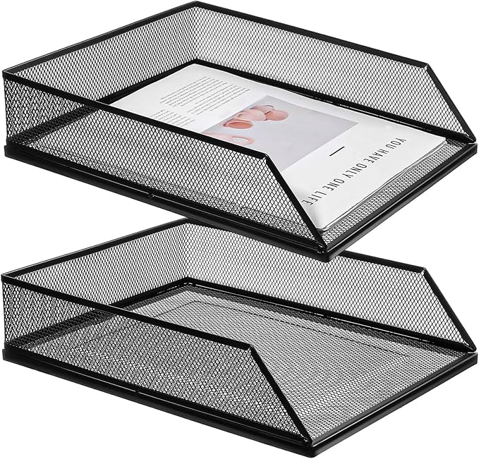 2 Pack 12.8 x 9.84 Inch Black Metal Mesh Letter Tray, Stackable Desk File Organizer Paper Holder Document Storage for Office Home Classroom