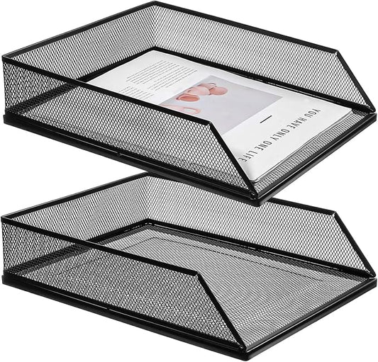 2 Pack 12.8 x 9.84 Inch Black Metal Mesh Letter Tray, Stackable Desk File Organizer Paper Holder Document Storage for Office Home Classroom