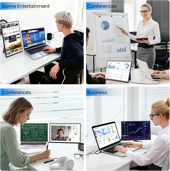 Redalf 16" Portable Monitor, 1200P FHD Ultra Slim Laptop Screen Extender, 360°Rotating Detachable Stand, Plug & Play Travel Dual Monitor for Laptop/Wins/MacOS/Phone