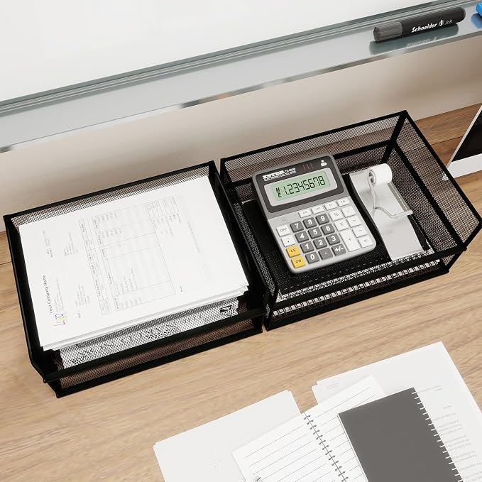 Natwind 4 Tier Letter Trays, File Trays for Desk Stackable,Desktop Paper Organizers for Office Supplies, Metal Mesh File Organizer，Office Organizer，Letter Trays for Home, Office, School，Black