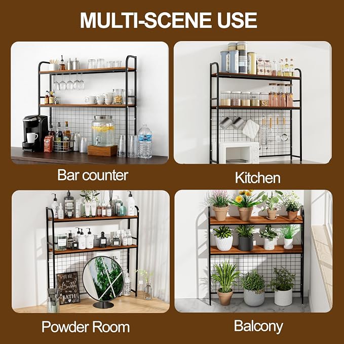 Desk Shelf, 2-Tier Desktop Hutch Bookshelf with Pegboard Hooks Set, Metal Table Top Bookcase for Computer, Freestanding Countertop Storage Organizer Rack for Dorm, Office & Home, Black, 45.3"