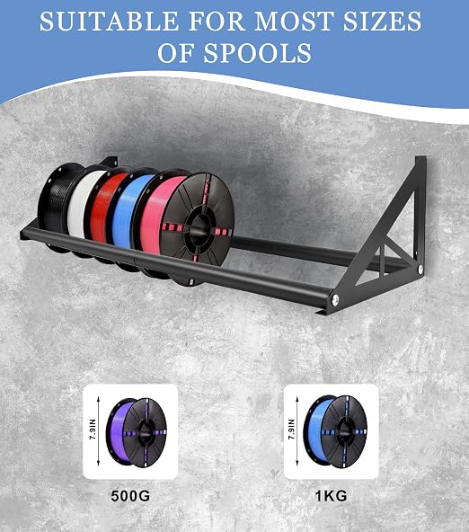 Wall Mount Filament Storage Rack- 22mm Thicken Wall Mount 3D Printer Filament Storage Shelf, 2 Tier Heavy Duty Metal Shelf for PLA/ABS/TPU Filaments Organized, 20pcs 1KG Printing Spool Holder
