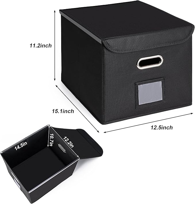 CADONO File Organizer Box with Lid, Large Hanging File Folder Organizer with Plastic Slide, Collapsible Portable Filing Storage Boxes for Office/Decor/Home (Grey, 14.9 x 12.59 x 10.8 inch)