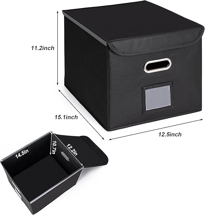 CADONO File Organizer Box with Lid, Large Hanging File Folder Organizer with Plastic Slide, Collapsible Portable Filing Storage Boxes for Office/Decor/Home (Grey, 14.9 x 12.59 x 10.8 inch, 2-Pack)