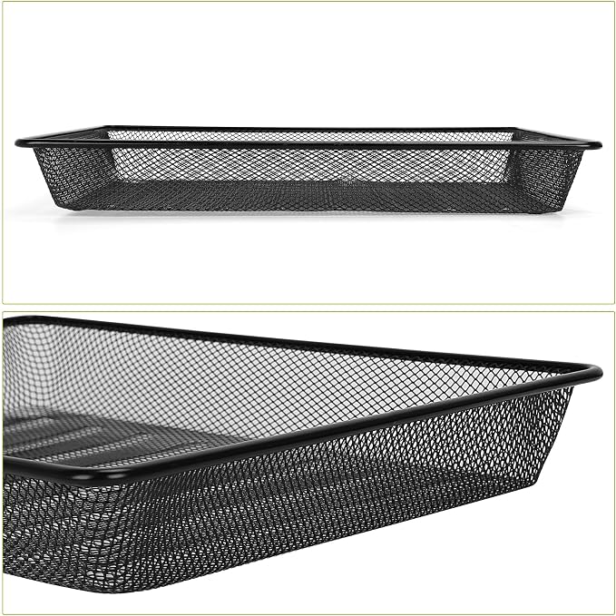 Office Metal Mesh Basket for Desk, Single Paper Tray Organizer, Turn in Trays Classroom, Flat Mail Letter Storage Basket for Office Home Drawers School, Black (1 Pack)