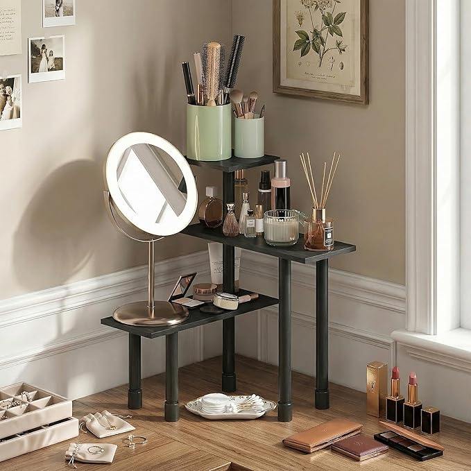 Furinno Turn-N-Tube Corner Shelf, 3-Tier Countertop Corner Organizer, Toolless Pantry Organizers and Accessories, Adjustable Table Top Shelf, for Vanity, Small Spaces, Kitchen, Bathroom, Espresso