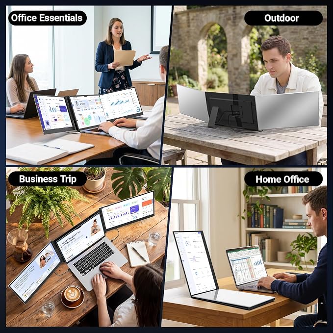15.6" Laptop Screen Extender, 1080P FHD Triple Portable Monitor for Laptops, Ultra-Slim Travel Dual Monitor Fit for 12"-17.3" Laptops, USB-C Plug&Play Extended Screen Compatible with Win/Mac/Android