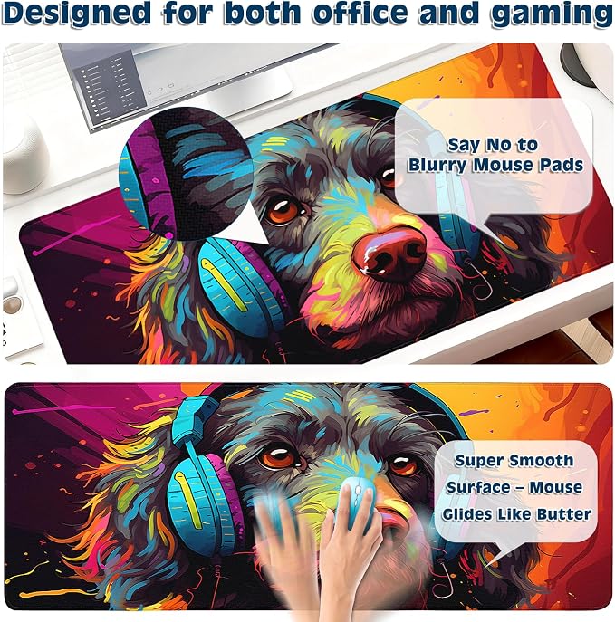 Gaming Desk Mat with Silky Smooth Surface & Exquisite Patterns,31.5x11.8 Inches Large-Sized Mouse Pad, Perfect for Extended Gaming,Work,and Home Office Decor (Cool Dog Head 1)
