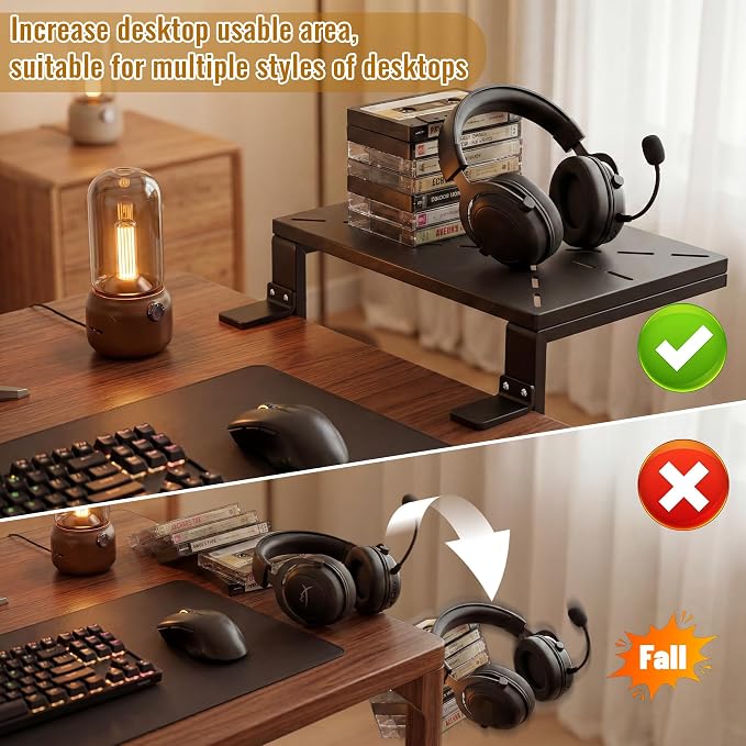 Desk Extender 15 in Clamp on Desk Shelf for Desk Organizer in Office and Game，Metal Desktop Shelf with Ventilation Holes Effective Heat Dissipation，Direction and Height Adjustable