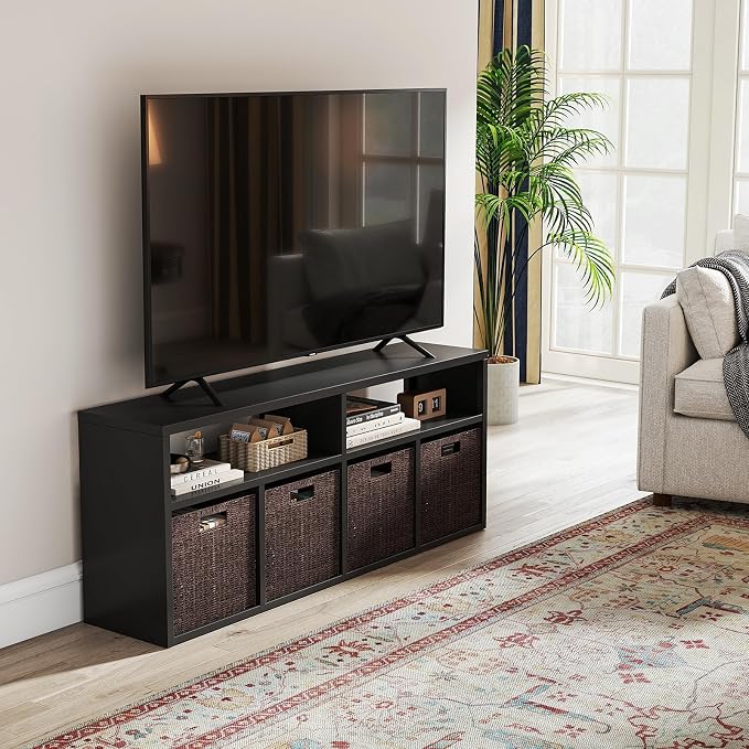 IRONMIX Metal 6 Cube Storage Organizer, Black Short Bookshelf, TV Stand for up to 55" TVs, Entertainment Center with Open Shelves, Media Console Table for Living Room, Home Office, Study, Library