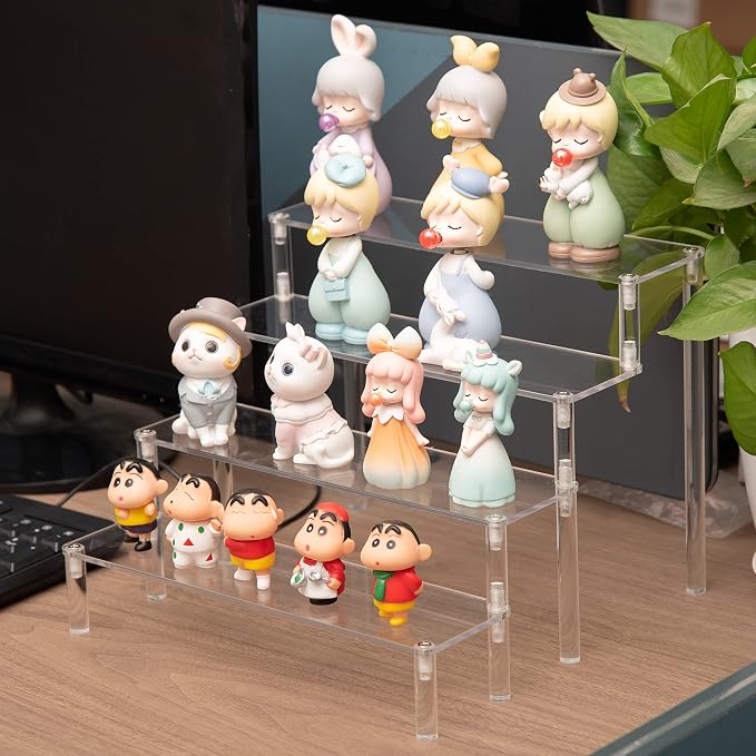 BYCY Acrylic 4-Tier Riser Display Shelf for Figurines, Desserts Holder, Collections Organizer and Cosmetic Items Shelf (4tier-Clear)