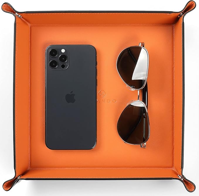 VLANDO Valet Tray for Men Women, Vanity Trays Catchall Tray for Dresser Top Desk Storage Bedside, Travel PU Leather Tray Jewelry Key Phone Coin Change Watches and Candy Holder Sundries Entryway Tray | Bright catchall tray for vanity, dorm room or desk ...