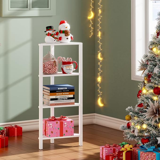 TUTOTAK Corner Shelf, 4-Tier Corner Bookshelf for Small Space, Narrow Display Corner Shelf Stand with Storage Rack, for Living Room, Bedroom, White BS05BW004