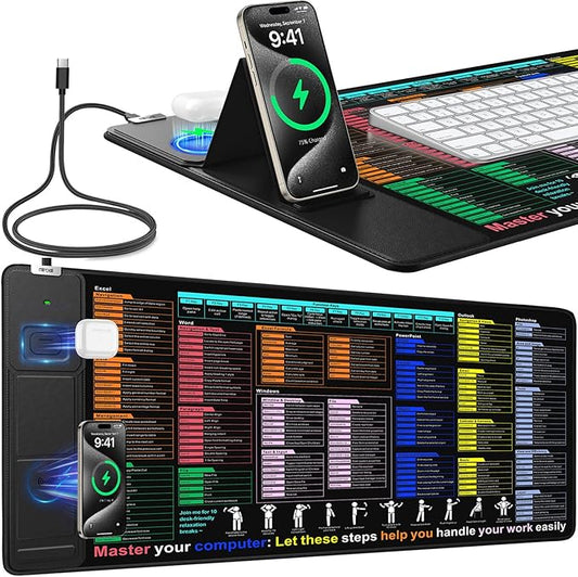 Mouse Pad with Foldable Phone Holder, Wireless Charging Desk Mat 31.5x15.75 Mousepad with Superior Micro-Weave Cloth Non-Slip Waterproof Desk Pad
