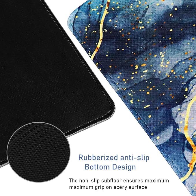 Large Gaming Mouse Pad with Stitched Edges, (31.5X15.7In) Durable Non-Slip Natural Rubber Base, Waterproof Computer Keyboard Pad Mat for Esports Pros/Gamer/Desktop/Office/Home- Marble Blue