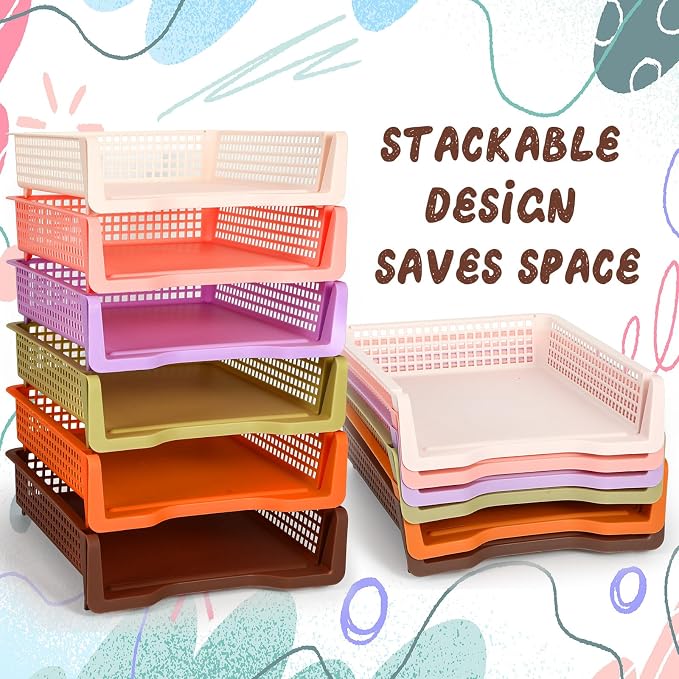 Tenceur 6 Pcs Turn in Trays Classroom, Stackable Tray for Classroom Plastic Storage Baskets Teacher Organizers for Library Drawers Office Desk(Trendy,Terrazzo Colors,13.3 x 9.5 x 2.7 Inches)