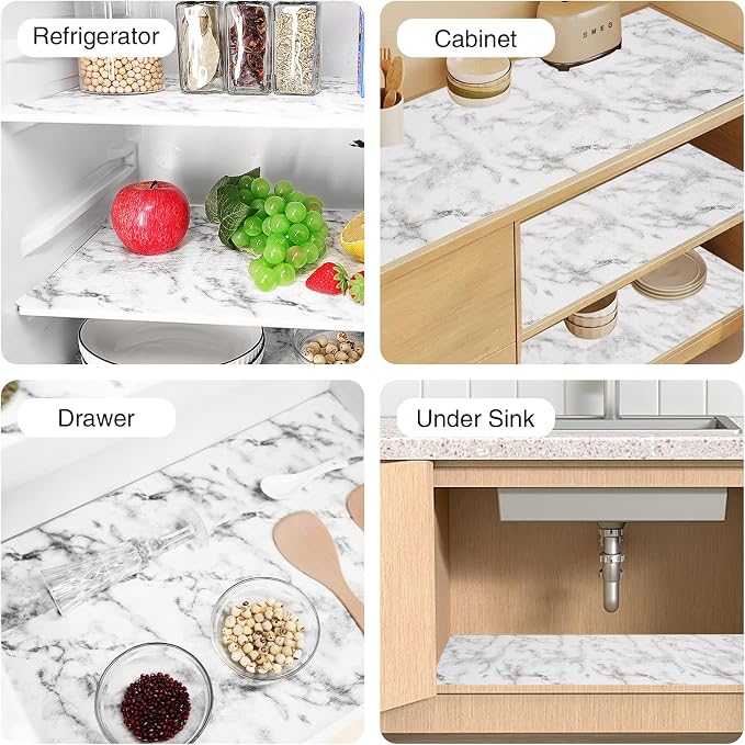 Drawer and Shelf Liner for Kitchen Cabinet,Non-Adhesive Cabinet Liner 24in x 10FT,Waterproof Shelf Paper Non-Slip Mats Cupboard Liners Contact Protect Dresser/Shelves/Table-Marble