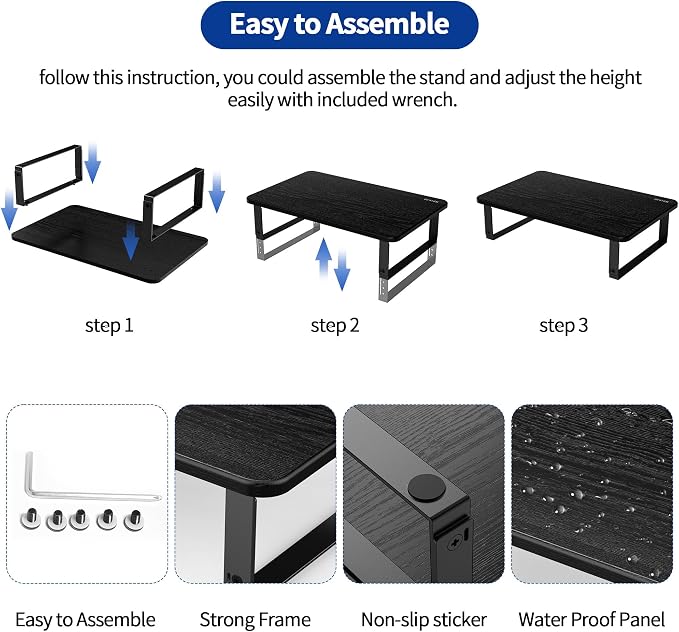 BESIGN MS01 Monitor Stand Riser, Height Adjustable Laptop Stand, Computer Monitor Stand for Monitor, Computer,Laptop,Printer (Black)