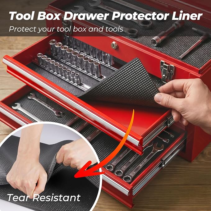 PABUSIOR Toolbox Liner 20" Wide: 5MM Thick Large Tool Box Drawer Shelf Liners for Under Sink - Non Slip Foam Heavy Duty Cabinet Mats for Garage Shelves 20" W x 98" L Black
