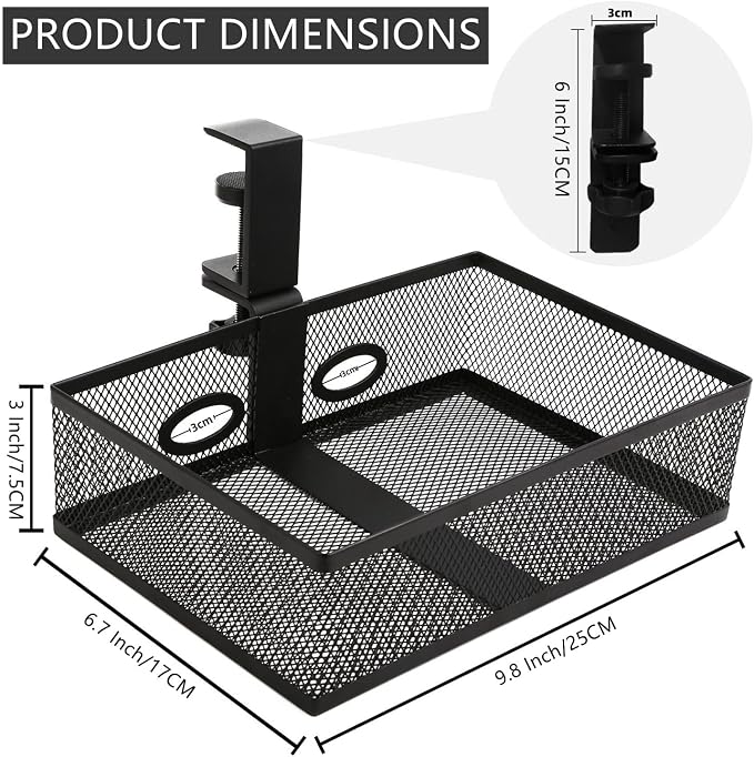 RHBLME Black Under Desk Drawer Storage - 360-Degree Rotating Desk Organizer Clamp-on Swivel Pencil Drawer Shelf for Office Tables