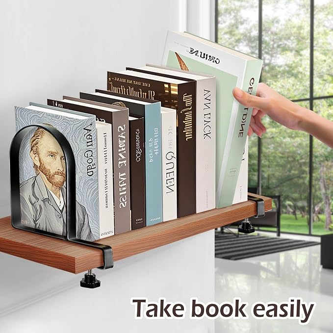 AJART Adjustable Book Ends for Shelves: Black Heavy Duty Bookends - Metal Clamp Book Organizer Storage Holders