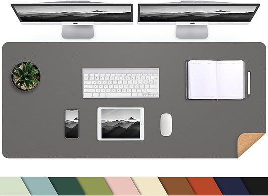 AFIING Cork Desk Mat 47" x 23.6", Dual-Sided Natural Cork & PU Leather Desk Pad, Non-Slip Waterproof Large Mouse Pad for Office, Home & Gaming (Dark Grey)