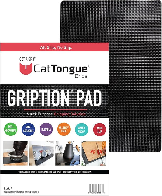 CatTongue Grips Non-Adhesive Anti-Slip Mat - Multi-Purpose Non-Slip Pad for Countertops, Desks, Tables & Workspaces - Ideal Desk Mat, Drawer Liner, Laptop Pad & More (Black, 8” x 12”)