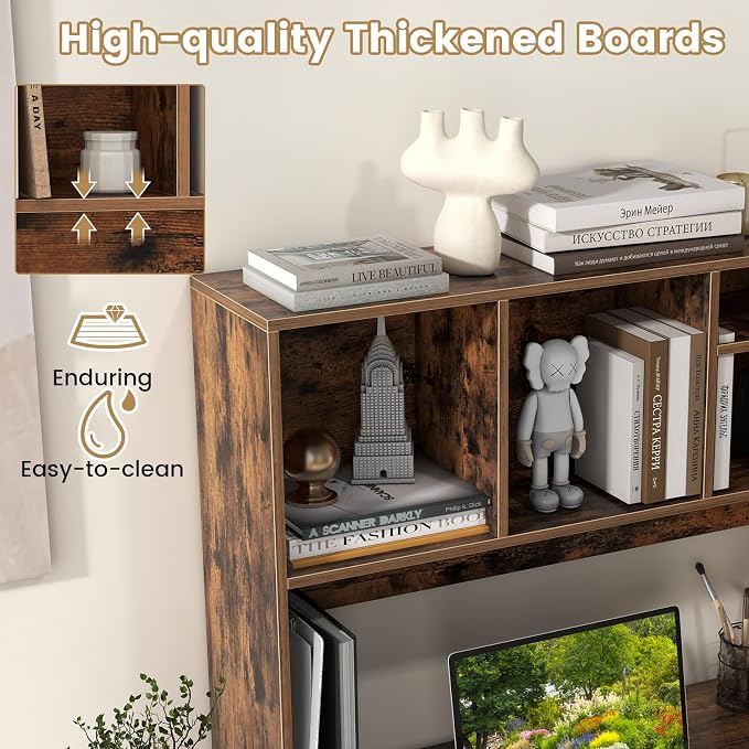 Giantex Desktop Bookshelf, Countertop Storage Hutch with 4 Shelves for Computer Desk, Dressing Tabletop Display Rack, Multipurpose Desk Hutch Storage Organizer for Home Office Dorm (Rustic Brown)
