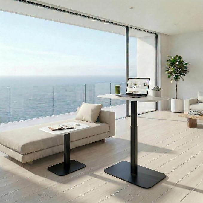Elevance Height Adjustable Side Table, Black Base, Cloud White Top | Sofa Laptop Table for Couch & Bed | Small C-Shape End Table for Home or Office