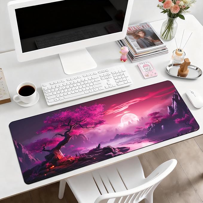 Gaming Desk Mat with Silky Smooth Surface & Exquisite Patterns,31.5x11.8 Inches Large-Sized Mouse Pad, Perfect for Extended Gaming,Work,and Home Office Decor (Full Moon 3)