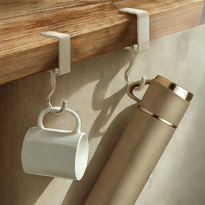 cobee Clamp-On Under Desk Hooks, Desk Mount Hanging Bag Holder Metal Hook Adjustable Headphones Clamp Organizer Portable Purse Hanger Clip Reduce Desk Clutter Table Desk Under Counter (8 Pcs, Silver)