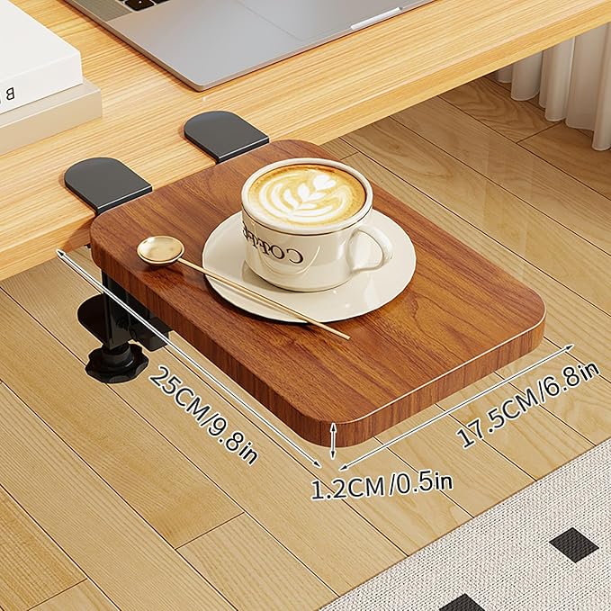 Desk Extender Tray, 10 * 7 Inch Ergonomic Clamp On Desk Extender, Mouse & Keyboard Extender for Desk, No Drill Keyboard Tray Under Desk for Home Office Workspace (Walnut, 10 * 7 Inch)