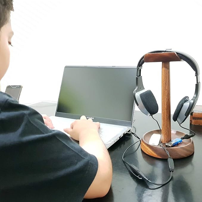 Wooden Headphone Stand with Tray – Solid Acacia Headset Holder for Desk Organization, Universal Fit for Sony, Bose, Beats, Gaming Headsets & Controllers | Solid Acacia, Desk Organization, Universal Fit for Sony, Bose, Beats, Gaming Headsets & Controllers