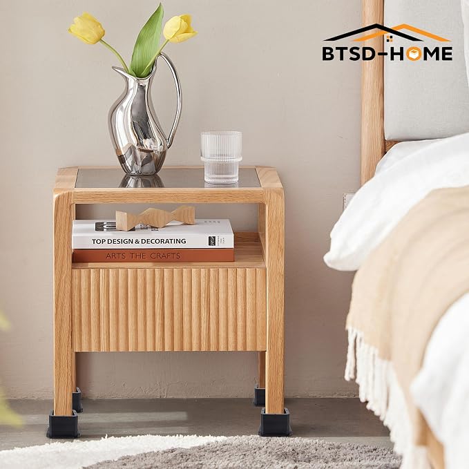 BTSD-home Adjustable Bed Risers 1 Inch Heavy Duty 8 Pack Furniture Risers Dorm Bed Risers Table Desks Legs Extenders Blocks Black