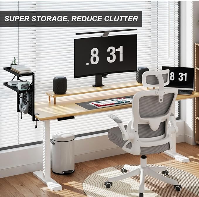 Adjustable 2-Tier Clamp on Desk Shelf with Pegboard, Side Table Extender Shelving Unit for Table Accessories,Desk Storage Shelves Desktop Organizer for Working and Gaming Accessories
