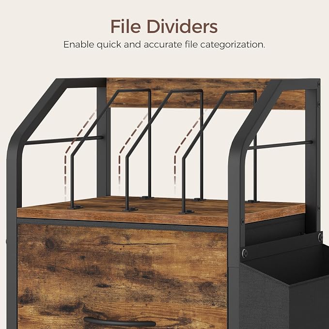 MAHANCRIS Small File Cabinet, Rolling Filing Cabinet for Under Desk with Divider, Single Non-Woven Fabric Drawer File Organizer for A4/Letter Size Documents, Under Desk Storage, Rustic Brown FCHR3001