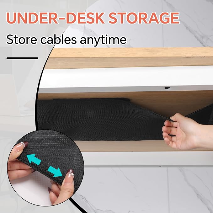 MABOZOO Under Desk Privacy Panel with Management Net, Self Adhesive Desk Skirt with Cord Organizer for Home Office, Standing Desk, Wire Management Under Desk Accessories (Black)