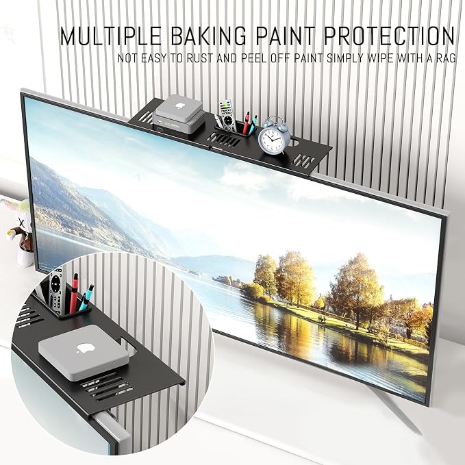 CABTE Adjustable Steel TV Top Shelf, Floating TV Stand, Universal Monitor Shelf for Soundbar, Game Console, Cable Box, Router Shelves (16.93x4.72inch with 1 Boxes)
