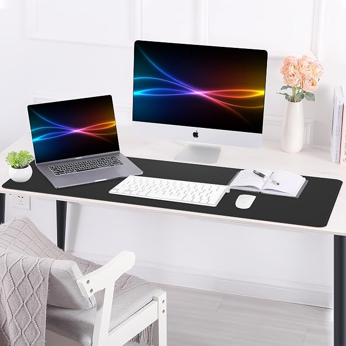 AFIING Large Desk Mat, 47" x 17", Black | Dual-Sided Natural Cork & PU Leather, Non-Slip, Waterproof, For Office, Home & Gaming
