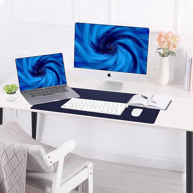 AFIING Desk Mat, Blue, 31.5" x 17", Cork Desk Pad Protector | Dual-Sided Cork & PU Leather, Waterproof, Non-Slip for Mouse Pad, Office, Home & Writing
