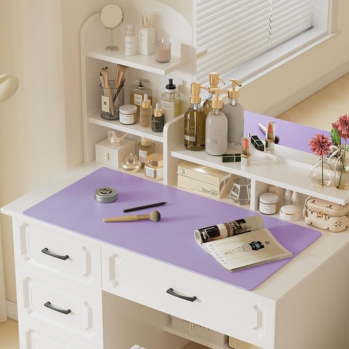 Aothia Faux Leather Desk Mat (Light Purple, 48" x 17") | Creates A Clean, Organized Workspace With One Surface For Your Keyboard, Laptop And Mouse
