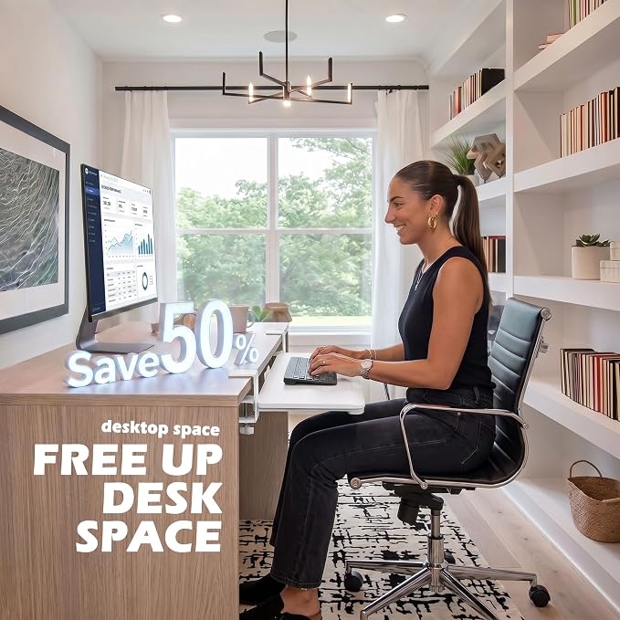 White Keyboard Tray Under Desk Clamp, 26.77" Large Under Desk Keyboard Tray Slide Out, Ergonomic Keyboard and Mouse Tray with Wrapped Edge Finish, Modern Desk Extender for Home Office
