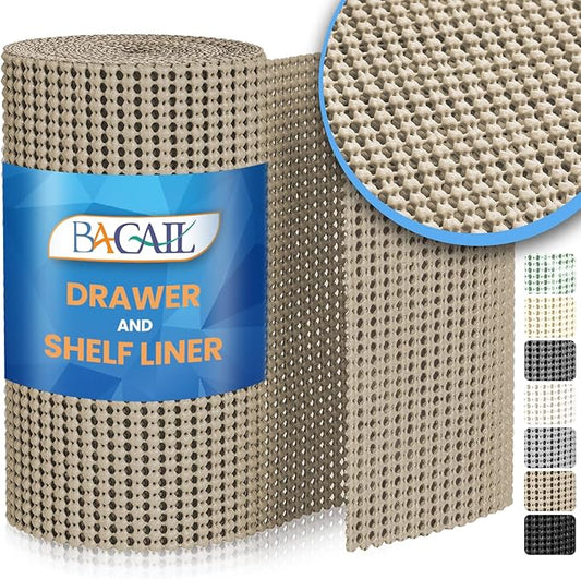 BAGAIL Non-Adhesive Shelf Liner, Thick Strong Grip Drawer Liners for Kitchen Cabinets, Heavy-Duty Easy Cut Cabinet Liners for Shelves, Pantry, Bathroom Cupboards - 17.5" x 10FT, Beige