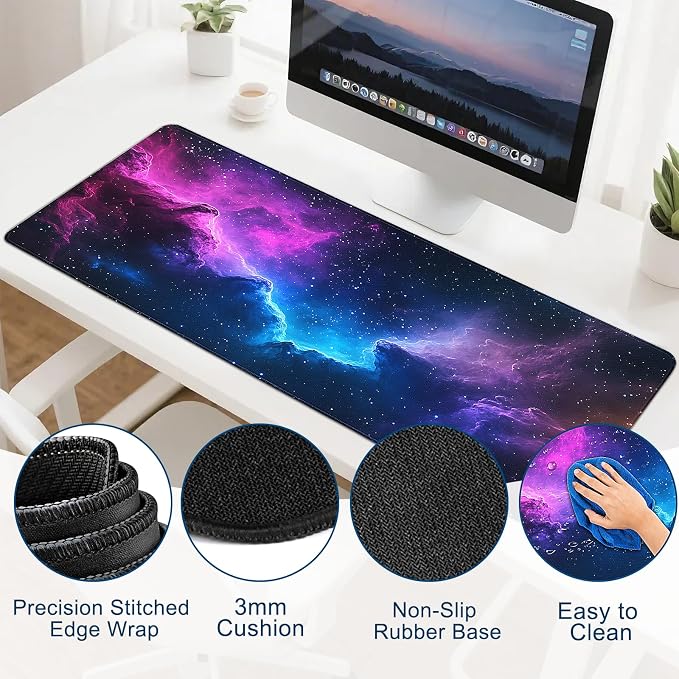 Gaming Desk Mat with Silky Smooth Surface & Exquisite Patterns,31.5x11.8 Inches Large-Sized Mouse Pad, Perfect for Extended Gaming,Work,and Home Office Decor (Starry Sky 5)