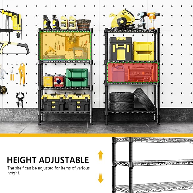 M MZG 1000 lbs 4 Tier Shelf Metal Storage Shelves Wire Rack Closet Organizers for Garage Kitchen Bathroom Laundry Black 11.8" D x 25.6" W x 45.5" H